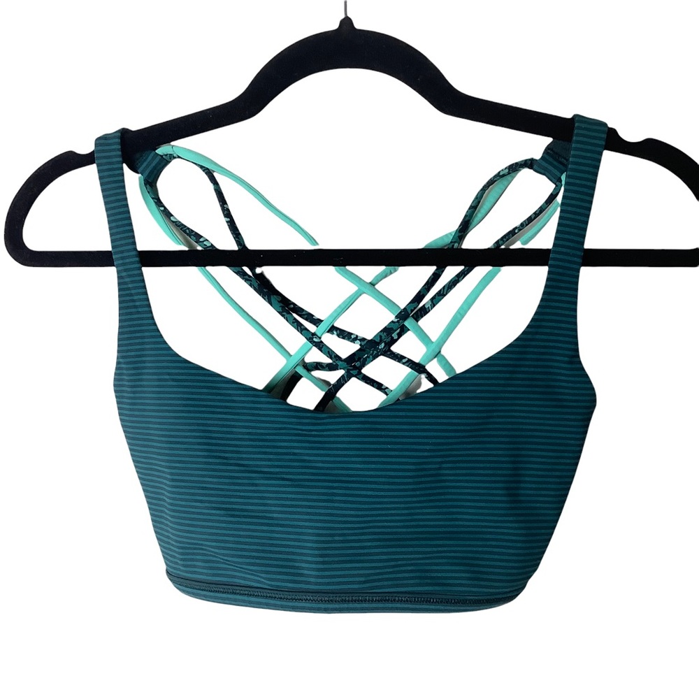 Lululemon Women's Teal Striped Strappy Racerback Sports Bra Size 10